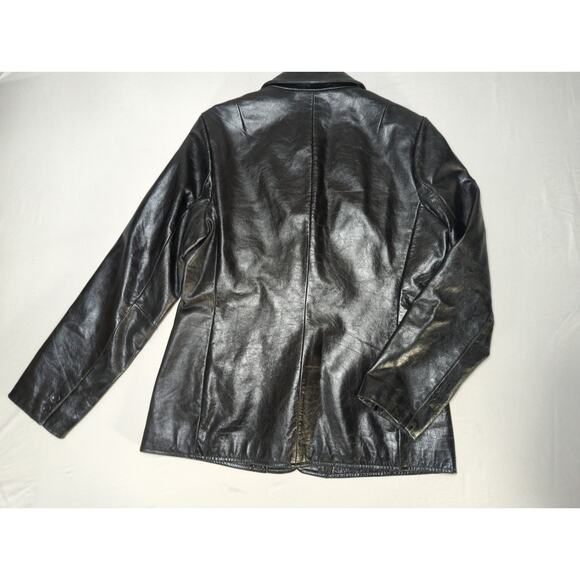 Y2K GAP Womens M Black Genuine Leather Blazer Jacket Two Button Classic - Picture 11 of 12